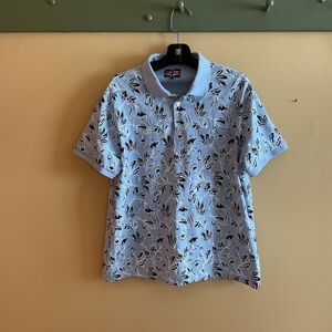 Men’s Polo Shirt with Floral Design - Light Blue and Black XL